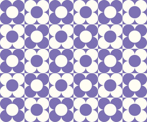 Checkerboard seamless pattern with geometric shaped flowers. Colorful vector background in retro style. Vintage hippie aesthetic, 60s, 70s