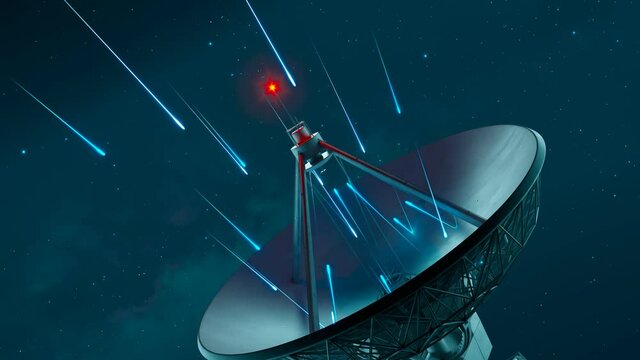 Enormous satellite dish gathering wave signals from the space during clear night
