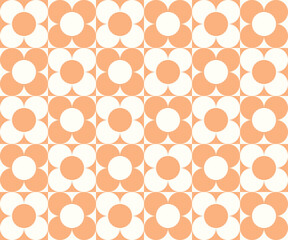 Checkerboard seamless pattern with geometric shaped flowers. Colorful vector background in retro style. Vintage hippie aesthetic, 60s, 70s