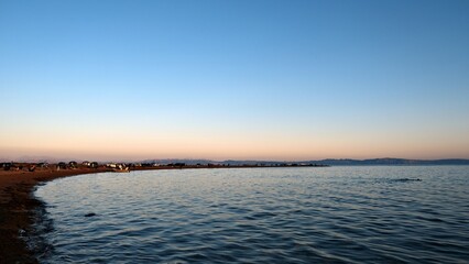 Beautiful red sea view with mountains and cloudy sky at dawn