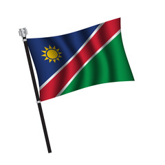 Namibia flag , flag of Namibia waving on flag pole, vector illustration EPS 10.