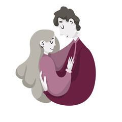 Happy Valentines Day card. Vector illustration with space for text. Romantic composition with couple. Ideal for print, design, postcards, posters, invitations.