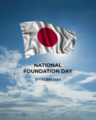 Japan National Foundation day card with flag