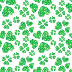 Seamless texture Heart Valentine's day love funny beautiful delicate pattern watercolor green nature grass greenery flowers