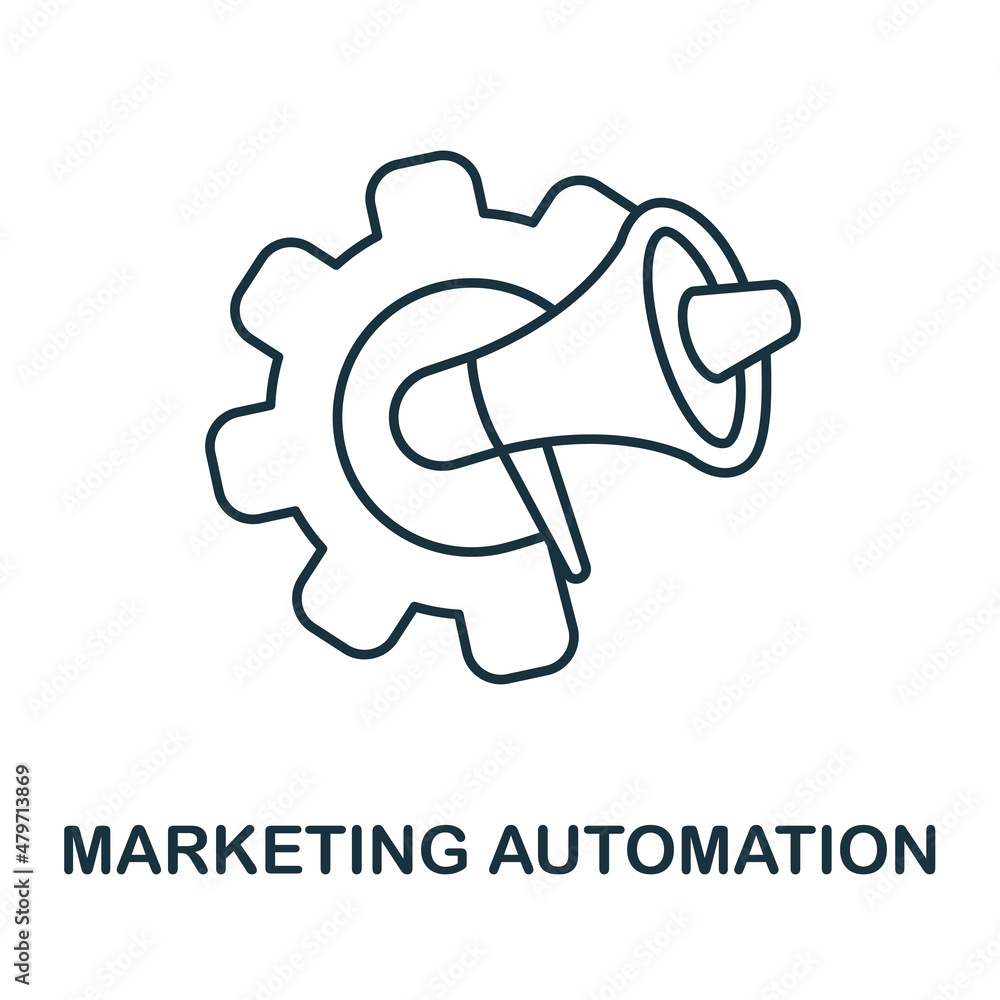 Poster marketing automation icon. line element from customer relationship collection. linear marketing auto