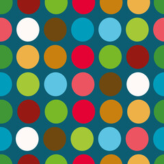 Colorful big dots on blue background seamless repeat pattern print background