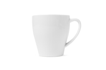 White tea cup for drink isolated on white background. Ceramic coffee cup or mug close up. Mock-up classic porcelain utensils. Blank ceramic mug mockup template for branding on white.