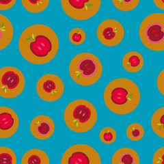 Half red apples with green leafs vector seamless repeat pattern print