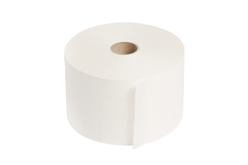 Toilet paper roll isolated on a white background. Cash register tape, slip receipt paper roll with clipping path. Rubber roll. White elastic band roll for sewing close-up. Fabric tape or cloth ribbon.