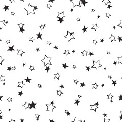 Seamless fairytale pattern with calligraphic and shabby stars on white background.