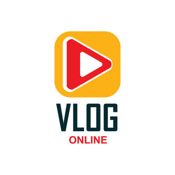 Vlog icon for TV broadcast live stream and online video blog, vector player button. Blogger or vlogger video channel and social media web stream or app sign with online player arrow for video tube
