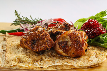 Grilled chicken thigh barbecue shashlik