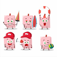 Happy Face pink sticky note cartoon character playing on a beach