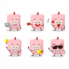 Pink sticky note cartoon character with various types of business emoticons