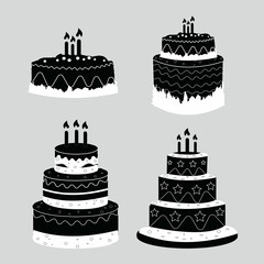 Silhouette Collection Of Birthday Cake