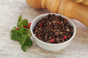 Peppercorn mix heap in the bowl