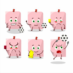 Pink sticky note cartoon character working as a Football referee