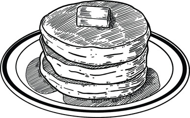 Pancake with butter Sweet dessert Hand drawn line art Illustration