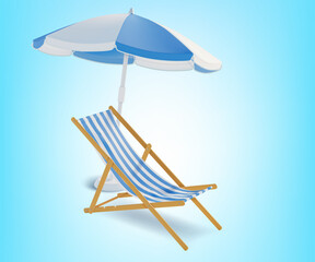 Realistic Detailed 3d Beach Chair and Umbrella Set Symbol of Summer Vacation Travel. Vector illustration of Parasol