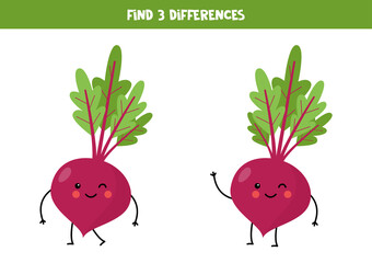 Find three differences between two cute beetroots.