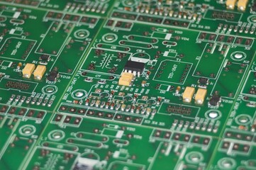 Electronic integrated circuitry macro detail. Technology background. Horizontal