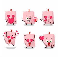 Pink sticky note cartoon character with love cute emoticon