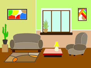 
vector illustration depicting the interior of a room in a simplified cartoon style for printing on postcards, pictures, covers and interior decoration, covers and illustrations