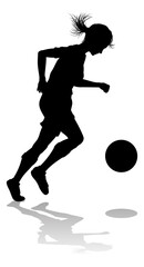 Fototapeta na wymiar Female Soccer Football Player Woman Silhouette