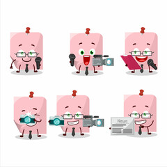 Character reporter pink sticky note cute mascot with microphone