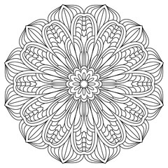 Fototapeta premium Vector drawing for coloring book. Geometric floral pattern. Contour drawing on a white background. Mandala.