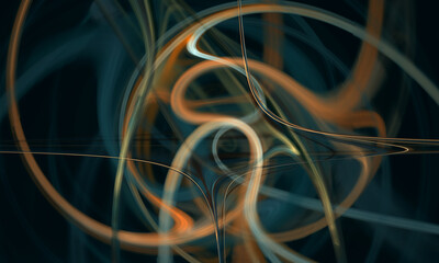 Psychedelic 3d illustration of dynamic chaotic stripes of lights over blurry background. Cinematic artistic abstraction. Rushing speed concept. Great as background, cover print for electronics.