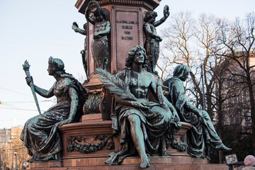Fototapeta na wymiar Munich, Germany - December 20 2021. Monument to Maximilian II in Munich. The monument in honor of the Bavarian King Maximilian II was inaugurated in 1875. 