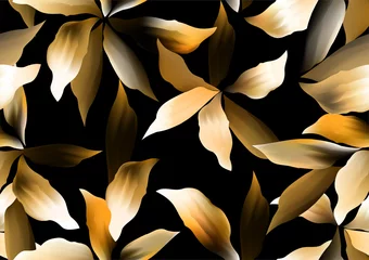 Deurstickers Oranje Vector naadloze patroon met bladeren en aquarel Lentebloemen. Botanische achtergrondontwerp voor cosmetica, spa, textiel. Het beste als inpakpapier, behang.