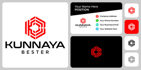 Letter K B monogram sport logo design with business card template.