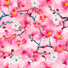 seamless floral flower all over pattern with negative in Pink color background