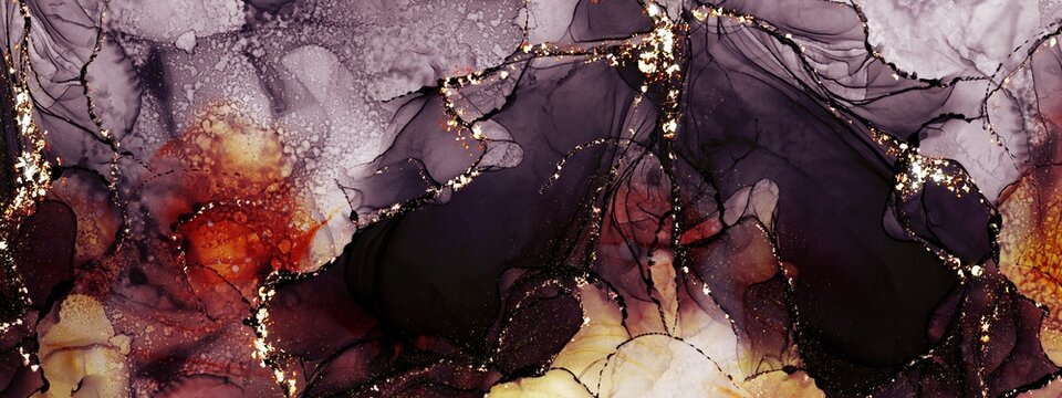 Luxury alcohol ink background with gold design glitter, detail illustration of fluid art design, earth tone accent, wallpaper for print, liquid natural abstract