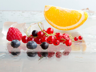 fruit cocktail with berries and ice