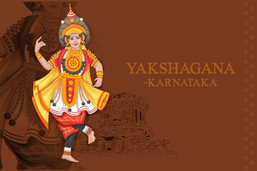 Obraz na płótnie Canvas man performing Yakshagana dance traditional folk dance of Karnataka, India