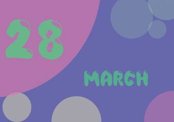 28 march day of the month in pastel colors. Very Peri background, trend of 2022.