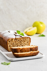 Sticky apple sauce pound cake. Space for text.
