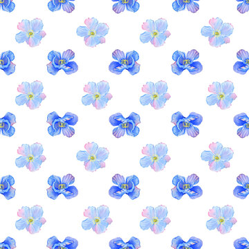 Blue poppies watercolor pattern. Blue wildflowers ornament. Hand drawn flowers for background and print on fabric. Wrapping paper and wallpaper.