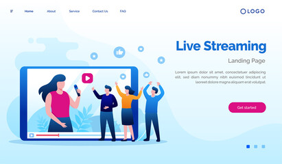 Multimedia live streaming concept. watching show flat vector illustration banner and landing page