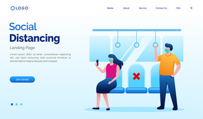 Social distancing protect concept. protection infection pandemic website illustration flat vector template landing page