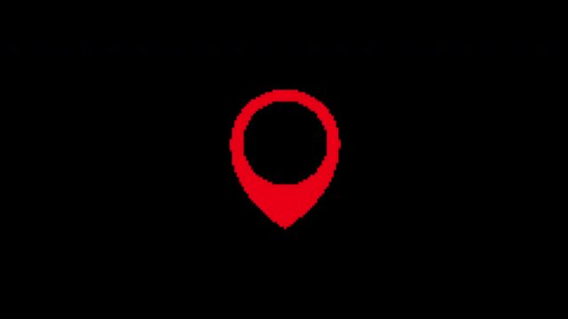 pixel map pin Glitch icon animated. isolated on black background. digital glitch effect. 4K video. cool effect.