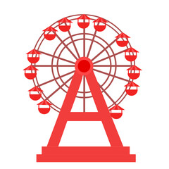 Red ferris wheel.Amusement parks.Circus and festival concept.Sign, symbol, icon or logo isolated.Cartoon vector illustration.Flat design.Doodle or clipart.