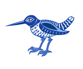 Abstract  bird in blue tones. Isolated decorative element.