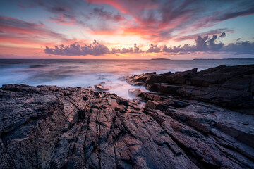 Magnificent colorful seascape with picturesque rocks near Sinemoretz in Bulgaria at sunrise