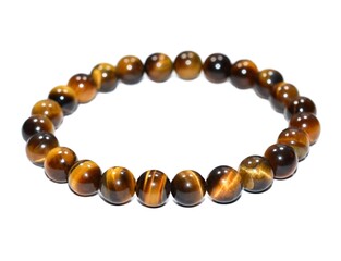 mineral bracelet, jewelry bracelet made of different kinds of round gemstone beads on a white background. tiger eye