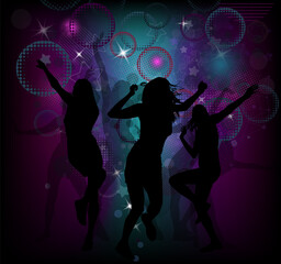 Obraz na płótnie Canvas Silhouette of girls dancing in a disco. Vector illustration