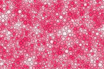 Abstract illustration of layers of different size circles on a pink and white background